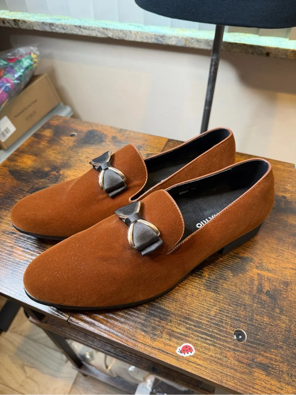 Romario Men's Velvet Slip-on Loafers in a cognac brown dark tan color Size 11